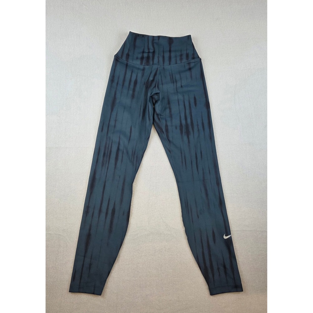 Nike One Dri-FIT Leggings Womens XS Teal Black Tie Dye Stripe High Rise Tights